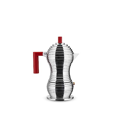 Alessi Pulcina Caffettiera Espresso di Design in Fusione di Alluminio, PA, Rosso, 3 Tazze