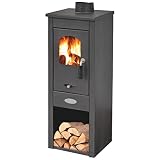 Stufa a Legna 7kW Antracite Acciaio Riscaldamento Ambienti Casa LONG HOLD FIRE BLACK LUX