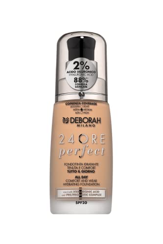 Deborah Milano – Fondotinta Liquido 24 Ore Perfect Idratante SPF 20, N.3 Caramel Beige