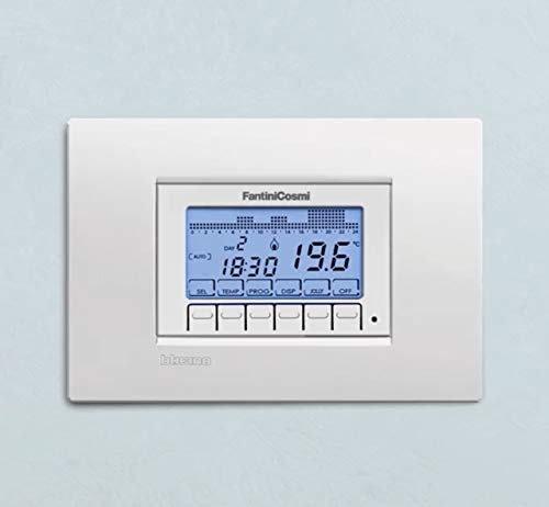 Fantini Cosmi CH143A – Cronotermostato settimanale da incasso universale a 230V, Bianco/Nero/Argento