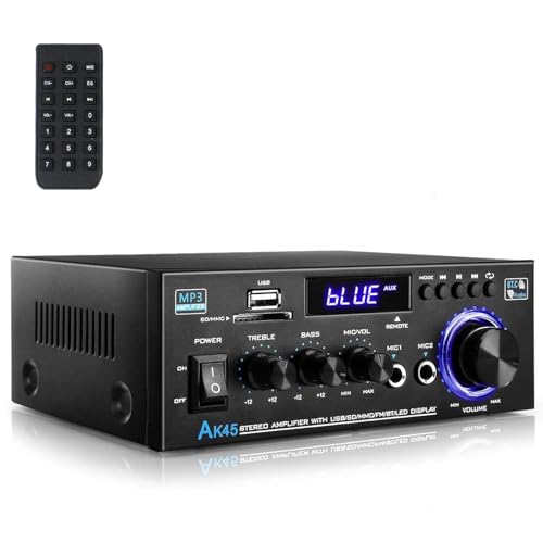 Romicta Amplificatore Audio, Amplificatore HiFi, Amplificatore stereo 600W Bluetooth 5.0, 12V 220V 2 canali, display LCD, Hi-Fi, radio FM portatile, Scheda SD Card/USB, per la casa
