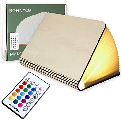 BONNYCO Lampada Libro Led Pieghevole in Legno con Telecomando