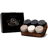 Pietre Raffreddanti per Il Whisky – Set con 6 Pietre Rotonde Premium Fatte A Mano – Confezione in Legno Massiccio & Vassoio – Regalo Perfetto da R