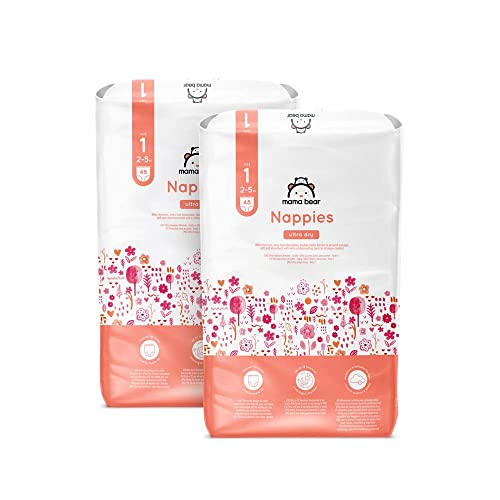 Marchio Amazon – Mama Bear Pannolini ultra asciutto, Taglia 1 (2-5 kg), Con canali d’areazione, Bianco, 96 Unità (2 confezioni da 48) – Nuova versione