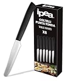 IPEA Coltelli da Tavola per Bistecca e Carne punta Tonda- Set da 6 - Coltello Affilati con Lama in Acciaio Inox per Tagliare Carne e Alimenti a Pranzo e Cena - Posate - Coltelli pe