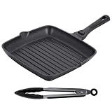 Stone&Stone Griglia Bistecchiera Antiaderente Quadrata 28x28CM|Manico rimovibile Piastra PROFESSIONALE in Pietra Fondo induzione in acciaio qualità TEDESCA Greblon C3+ grill per fo