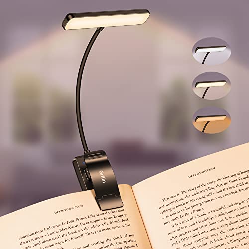 Gritin 19 LEDs Lampada Luce da Lettura per Libro, Luce per Lettura Libri a Letto con Clip, Ricaricabile, 3 Temperature di Colore