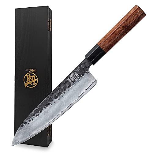 MITSUMOTO SAKARI 20 cm Coltelli da Cucina Professionali, Coltello Giapponese Forgiato a Mano