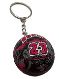 Palla Portachiavi Compatibile con NBA 23 Bulls Color Nero e Rosso Fucsia Basket Gadget Accessori Idea Regalo Uomo Donna Bambino Ciondolo Creativo 3D