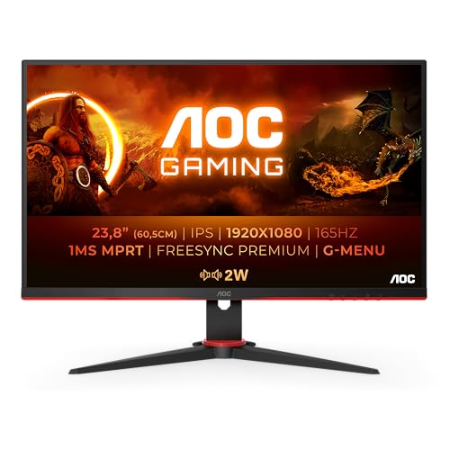 AOC Gaming 24G2SPAE – Monitor FHD da 24 pollici, 165 Hz, 1 ms MPRT, FreeSync, G-Sync Compatible, altoparlante (1920 x 1080, VGA, HDMI, DisplayPort) Nero/Rosso