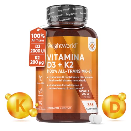 Vitamina D3 K2 Alto Dosaggio, 365 Compresse Vegan