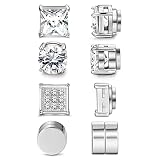 PULABO 4 paia di orecchini a bottone magnetici in acciaio inossidabile per uomo donna nero/tono argento CZ orecchini a clip non perforanti set 8 mm squisito