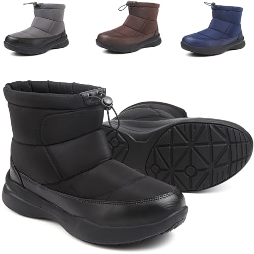 Hanani Stivali da Neve Uomo Invernali Stivaletti Foderato in Pelliccia Scarpe Comodo antiscivolo Caviglia Boots Nero 44EU