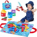 hahaland Giochi Montessori 1 Anno - Gioco Pesca Morbidi per Bambino con 15 Pesci - Gioco Bambino Colorato Giocattolo Educativo per 12-18 Mesi - Regali per Bambini 1 2 Anni