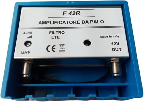 Vsnetwork Amplificatore Antenna TV da Palo con Filtro Lte/5G, Guadagno Massimo 42Db Regolabile, Amplificatore Antenna TV 1 Ingresso Uhf, Amplificatore