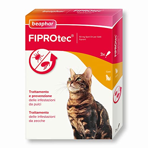 Beaphar FIPROtec Antiparassitario per Gatti, Protegge da Pulci e Zecche – In Confeziona da 3 Pipette