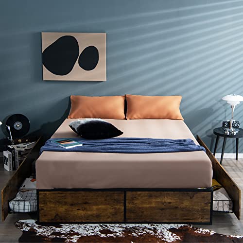 COSTWAY Struttura di Metallo per Letti, Piattaforma Letto con 4 Cassetti