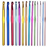 Gvolatee Confezione da 14 misure Set di Uncinetti in Alluminio Multicolore Set Ferri da Maglia Filato Artigianale 2mm-10mm