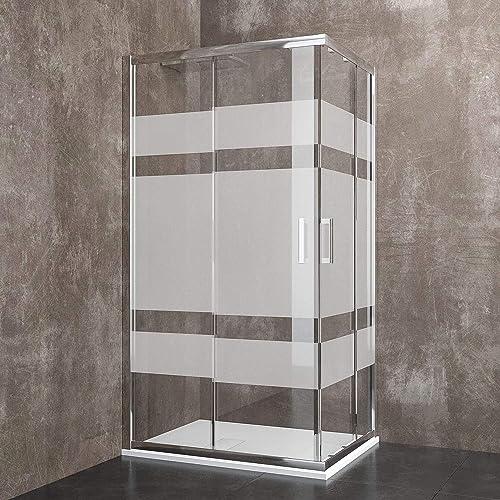 Box Doccia Rettangolare 195 Cm H Cabina Bagno Con Porte Scorrevoli Ante In Cristallo Temperato Serigrafato da 6 mm Struttura Alluminio Anodizzato Maniglie in Acciaio Cromato Losann