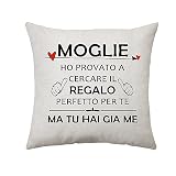 Aconesong Regali Moglie Copertura Cuscino Regali per la Moglie Compleanno di Natale Matrimonio di San Valentino Regali dal Marito Decorativi 45 X 45 CM (Moglie)