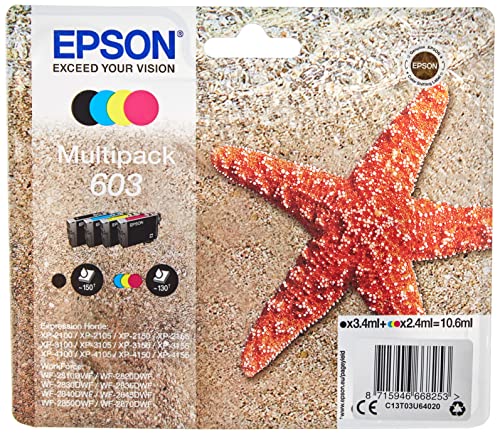 Epson Stella Marina Serie 603, Cartucce per Stampante Getto d’Inchiostro, Multipack 4 Colori Nero, Ciano, Magenta, Giallo, Formato Standard, Stampe Affidabili Basso Costo fino 150 